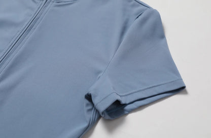 European and American nude one-piece yoga suit with stand up collar, half zipper, short sleeved fitness jumpsuit, tight fitting